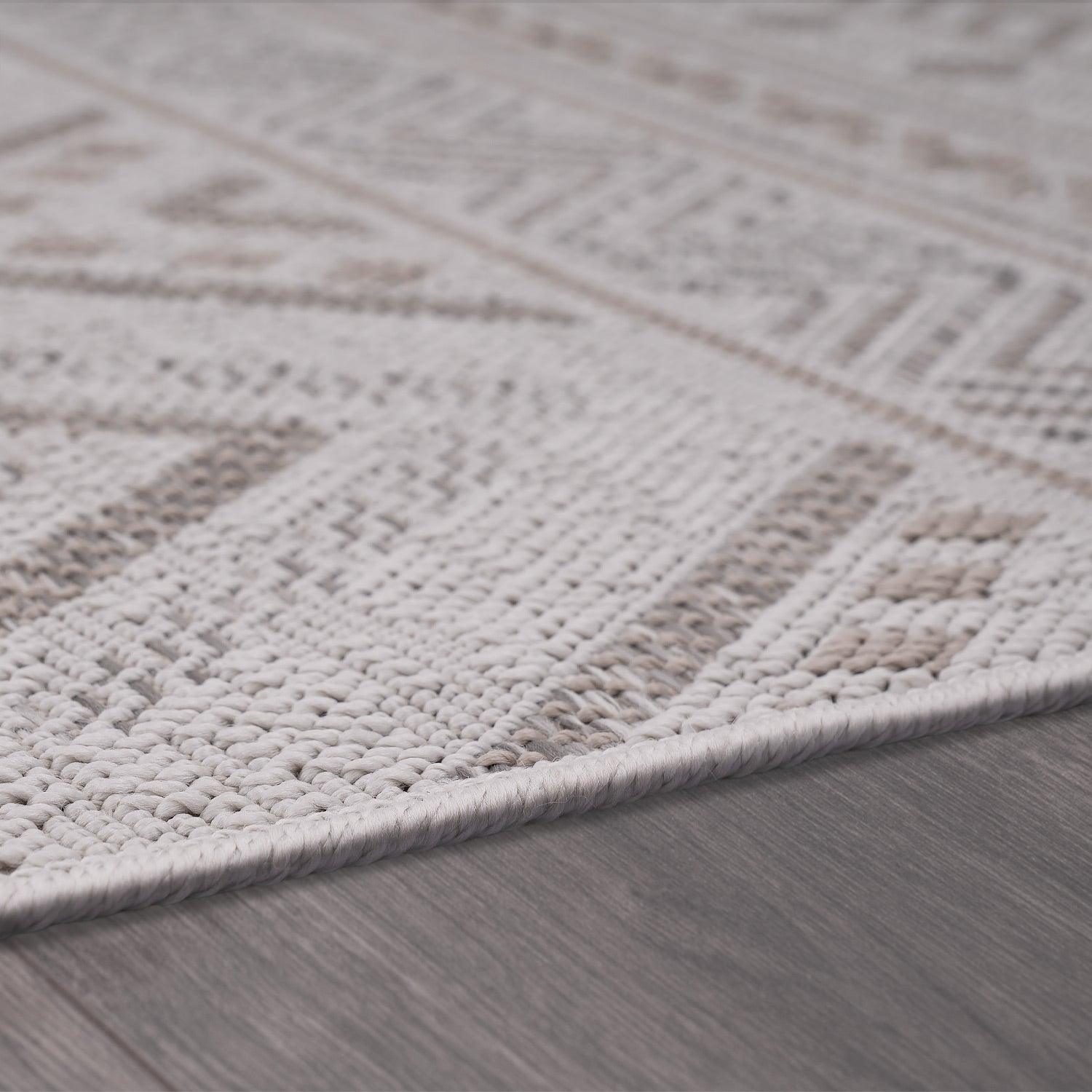 Outdoor Rug for Patio or Balcony Modern flatweave Boho Trellis in Cream Beige-4