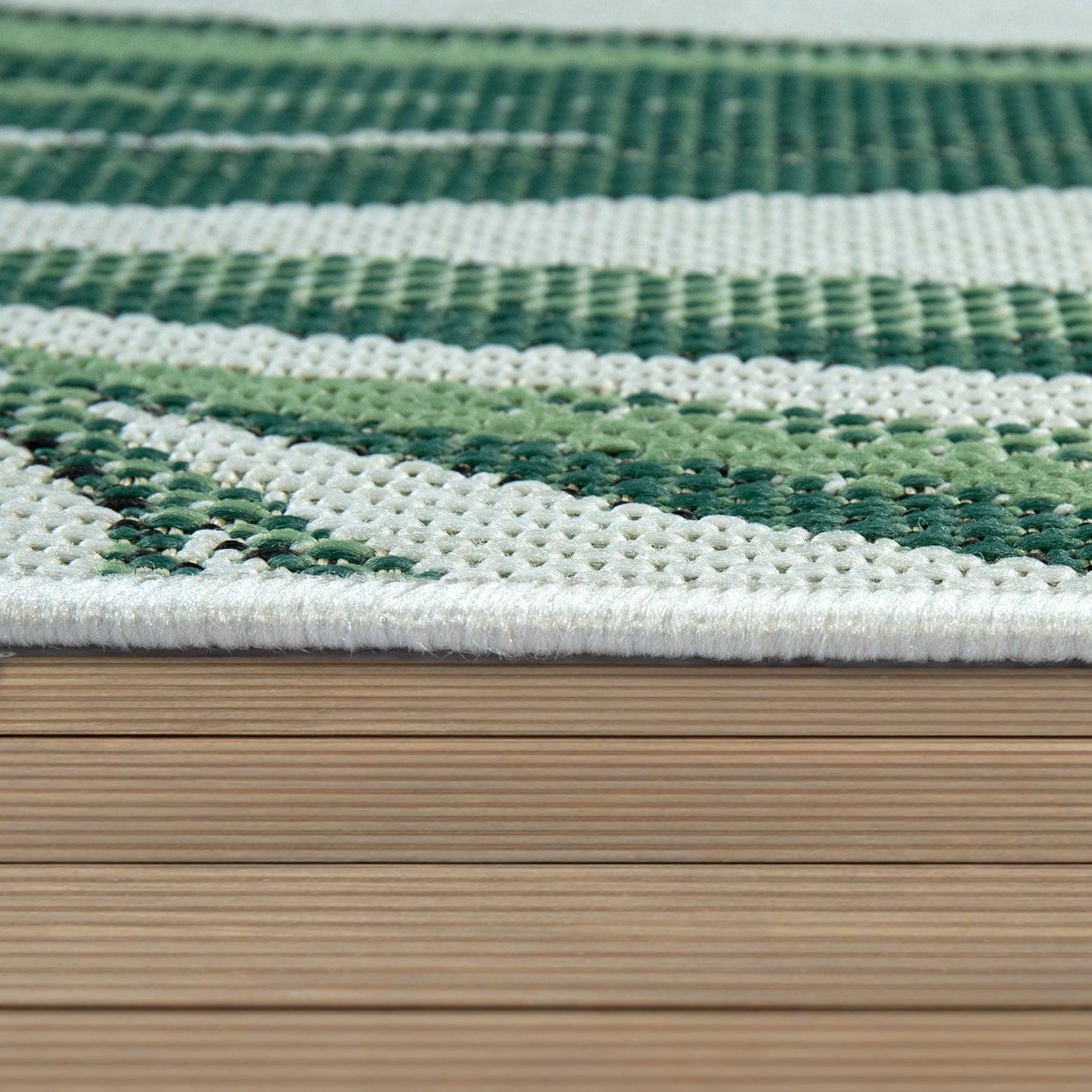 Outdoor Rug Green Beige with Palm Leaf Pattern for Patio Terrace Flat Weave-2