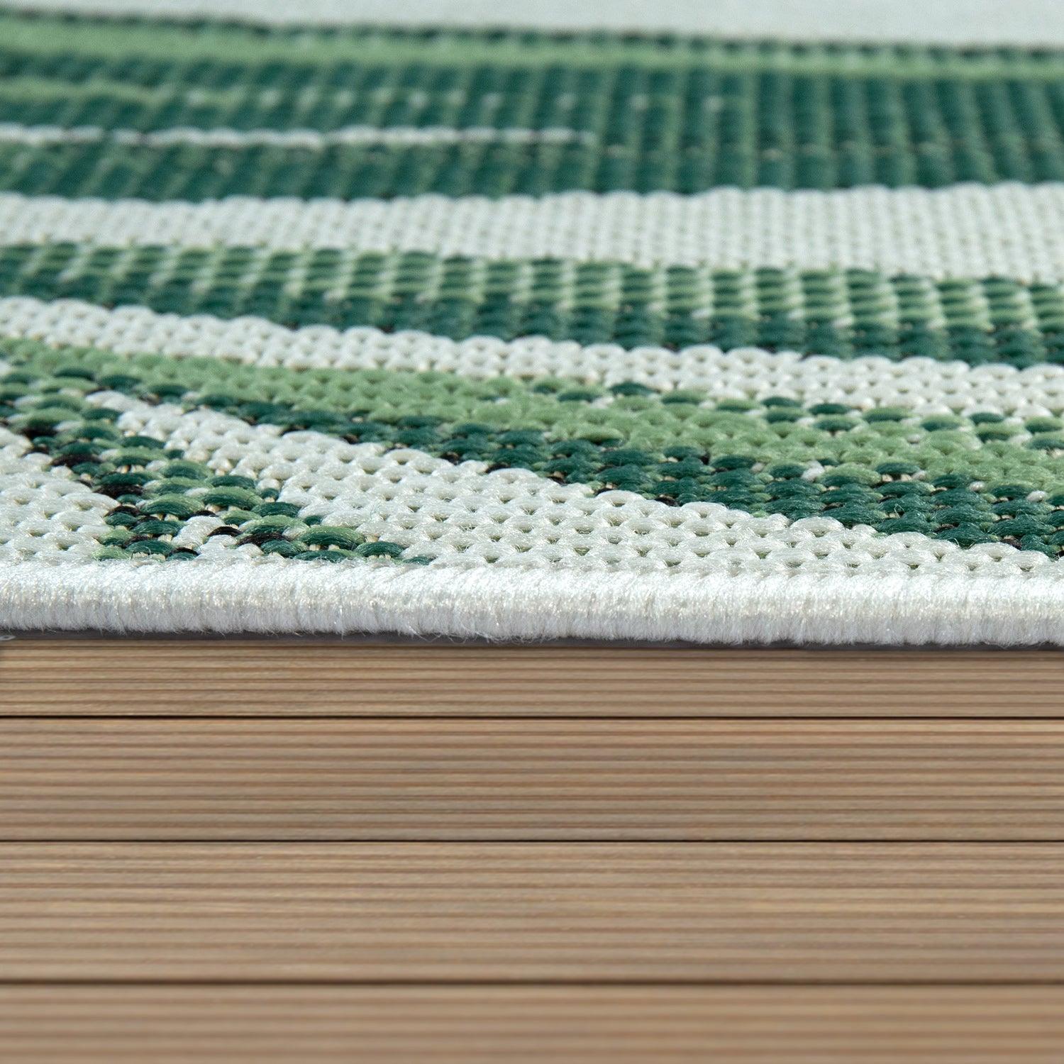 Outdoor Rug Green Beige with Palm Leaf Pattern for Patio Terrace Flat Weave-2