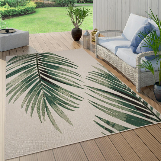 Outdoor Rug Ostende Palm Leaf Design Waterproof - Beige Green-0