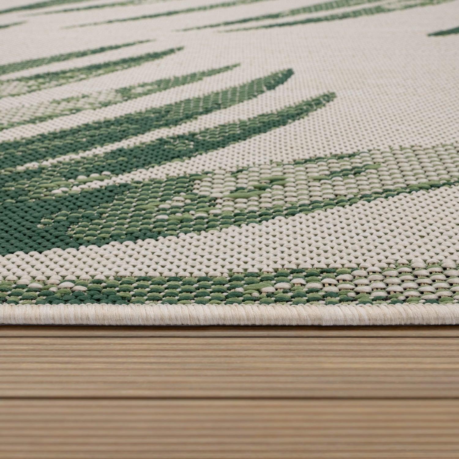 Outdoor Rug Ostende Palm Leaf Design Waterproof - Beige Green-2