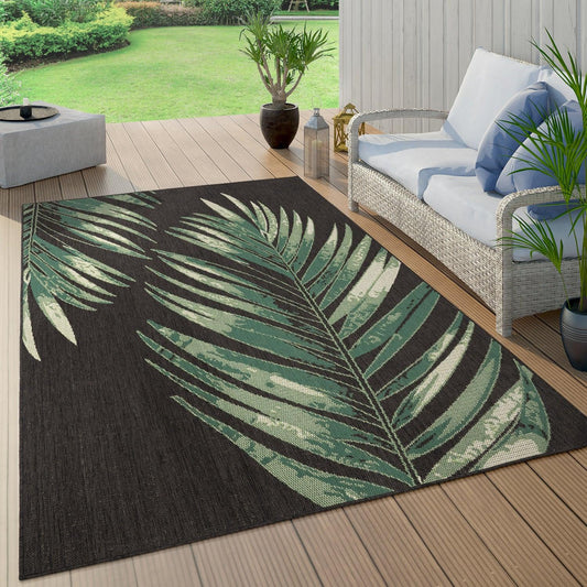 Outdoor Rug Ostende Palm Leaf Design Waterproof - Black Green-0