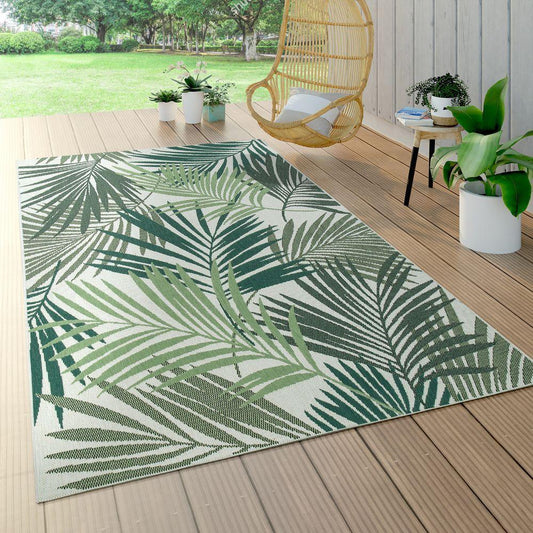 Outdoor Rug Ostende Palm Leaf Pattern - Green White-0