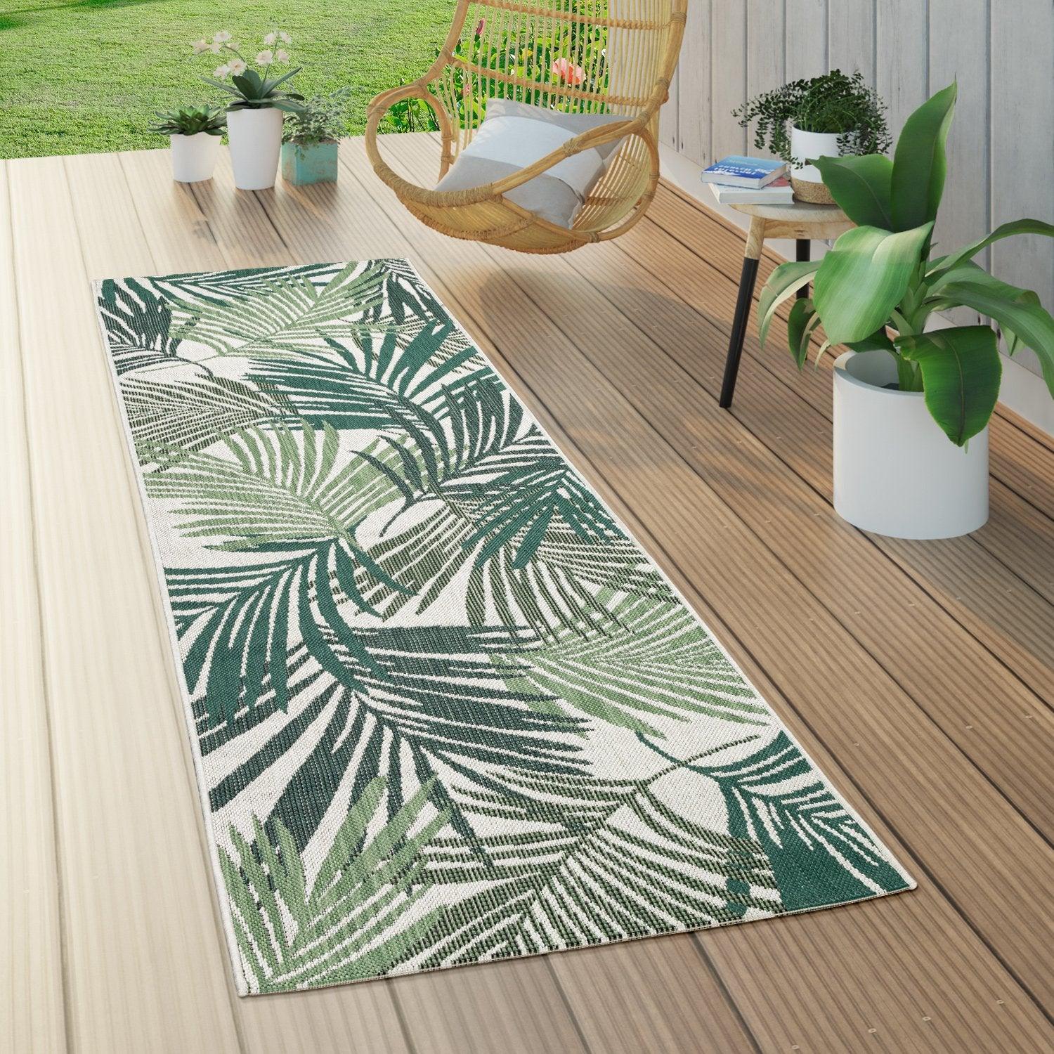 Outdoor Rug Ostende Palm Leaf Pattern - Green White-5