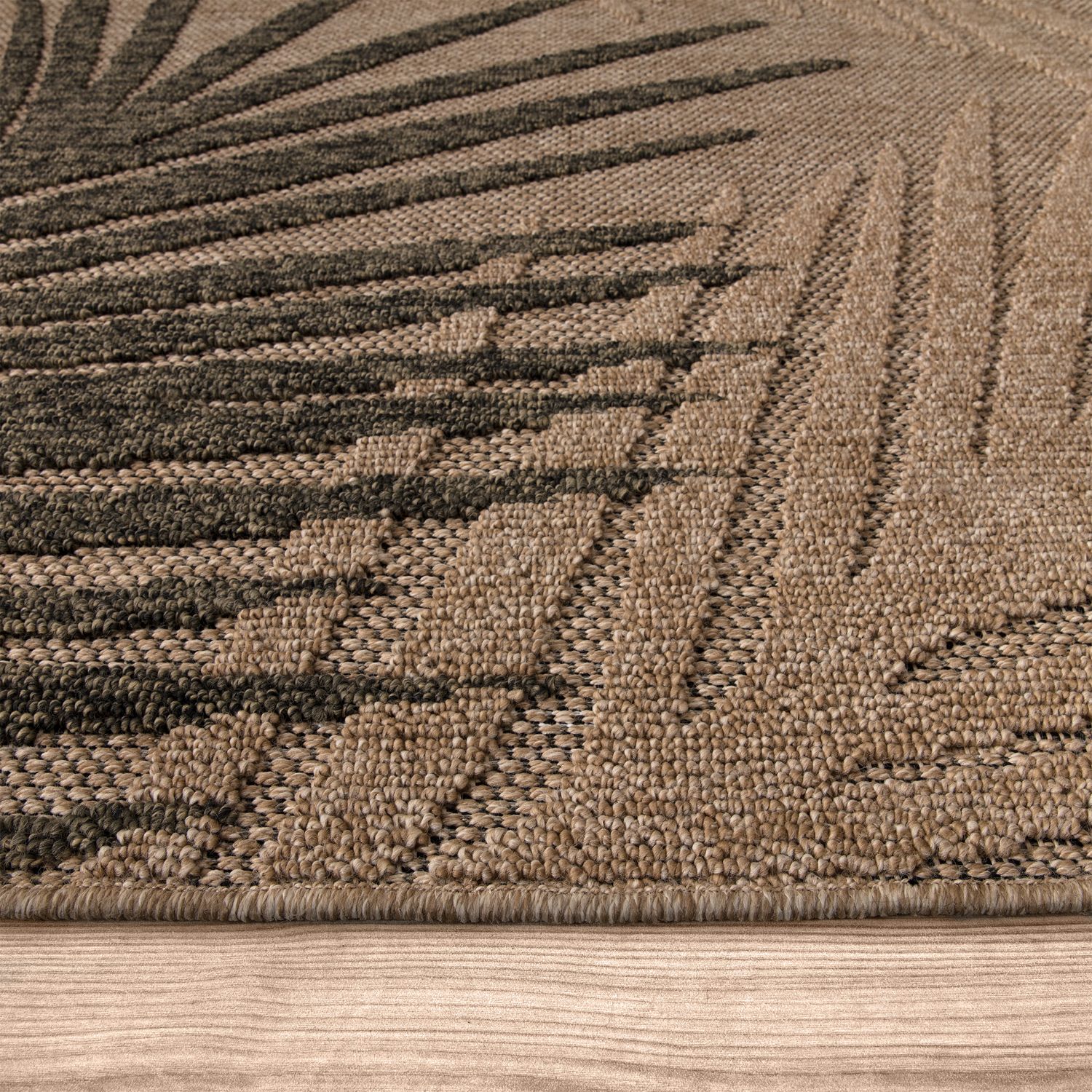 In- & Outdoor Rug Cologne with Modern Leaf Design in Beige-2