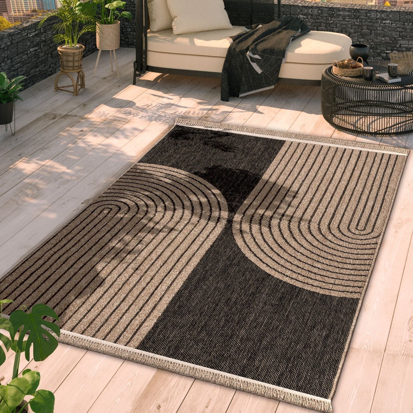 In- & Outdoor Rug Cologne with Modern Lines Design in Beige Black-4