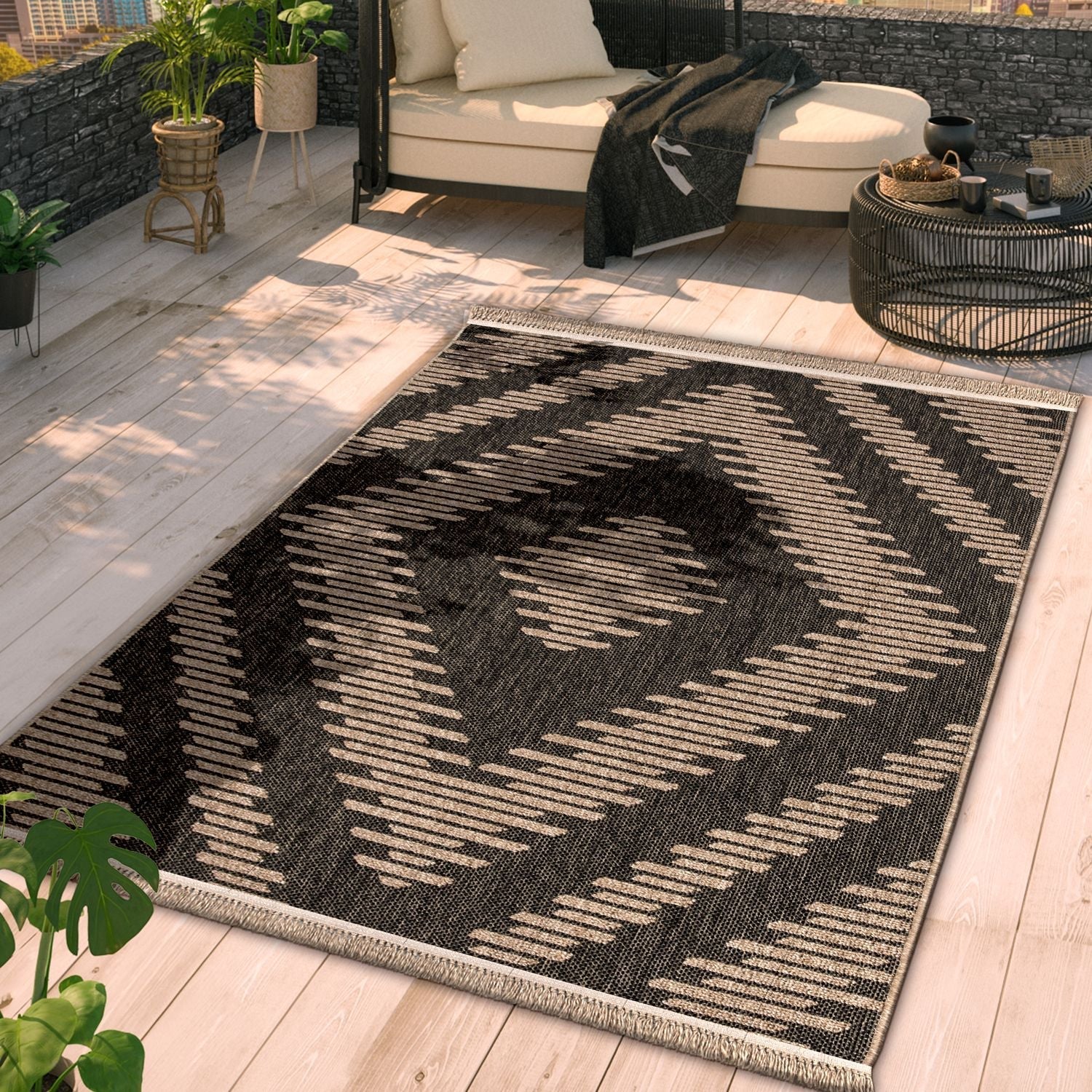 In- & Outdoor Rug Cologne with Bohemian Diamond Pattern-4