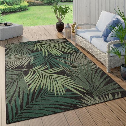 Outdoor Rug Ostende Tropical Palm Leaves - Black Green-0