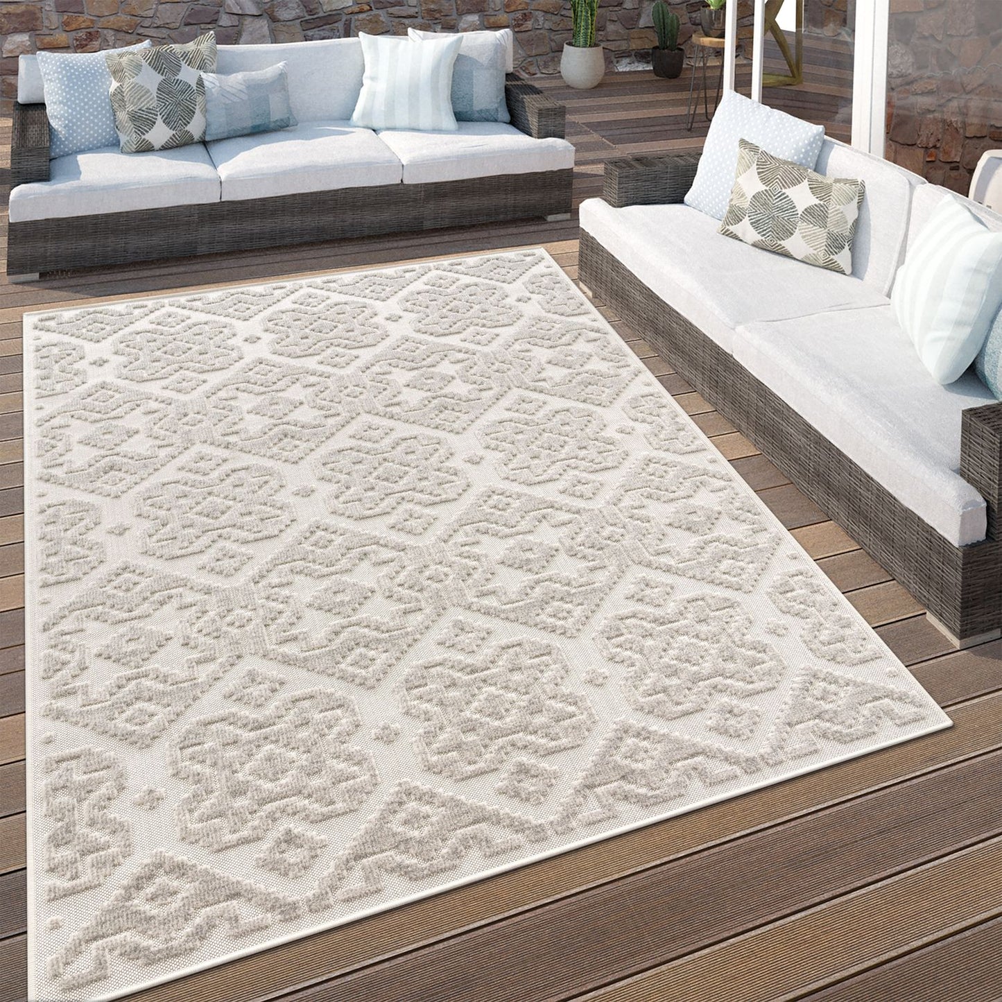 In- & Outdoor Rug Marrakesh High/Low Effect Trellis in Cream-4