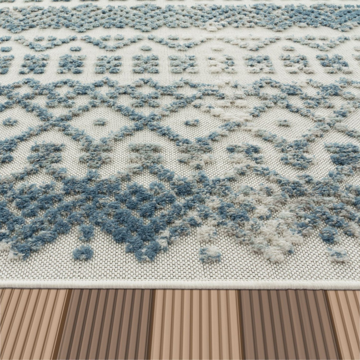 In- & Outdoor Rug Marrakesh High/Low Effect Trellis in Turquoise Cream-2