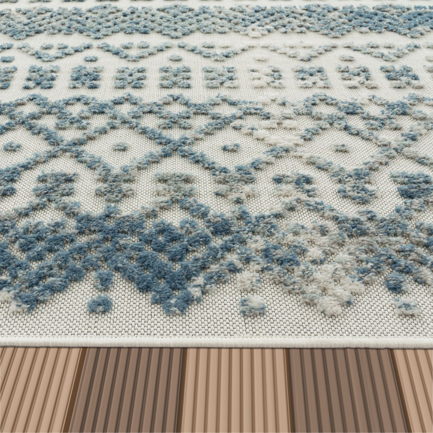 In- & Outdoor Rug Marrakesh High/Low Effect Trellis in Turquoise Cream-2