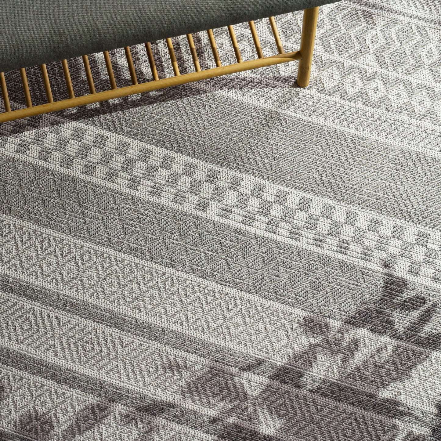 Outdoor Rug Vermont Modern Boho Ornaments in White Grey-1