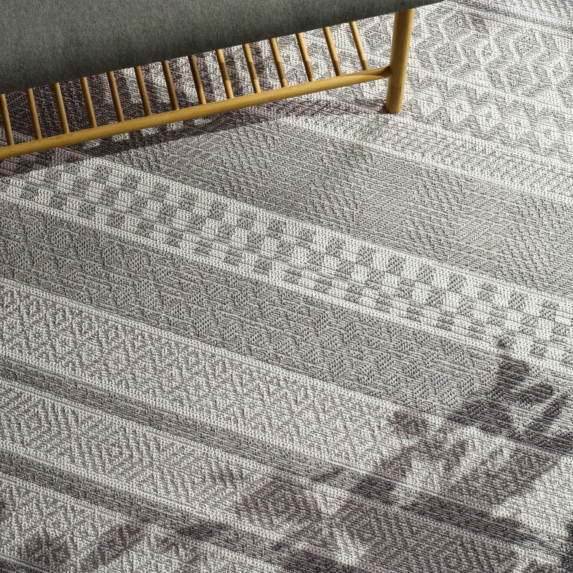 Outdoor Rug Vermont Modern Boho Ornaments in White Grey-1