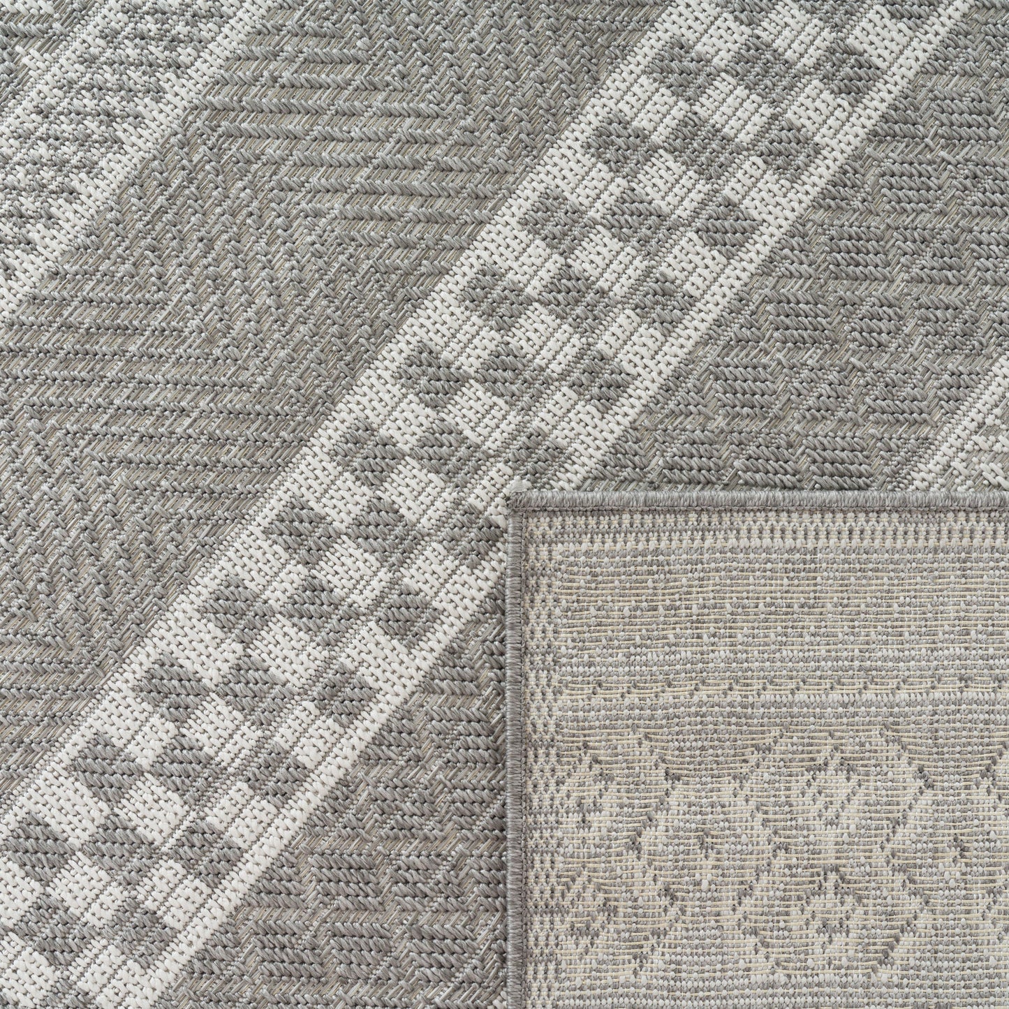 Outdoor Rug Vermont Modern Boho Ornaments in White Grey-3