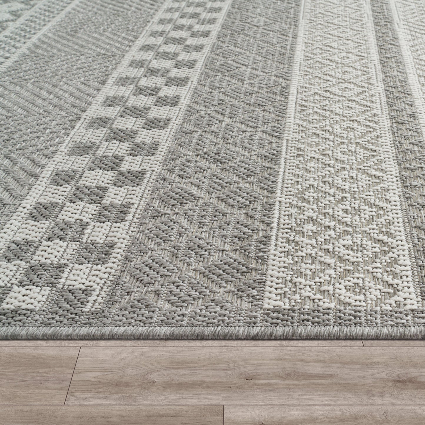 Outdoor Rug Vermont Modern Boho Ornaments in White Grey-2