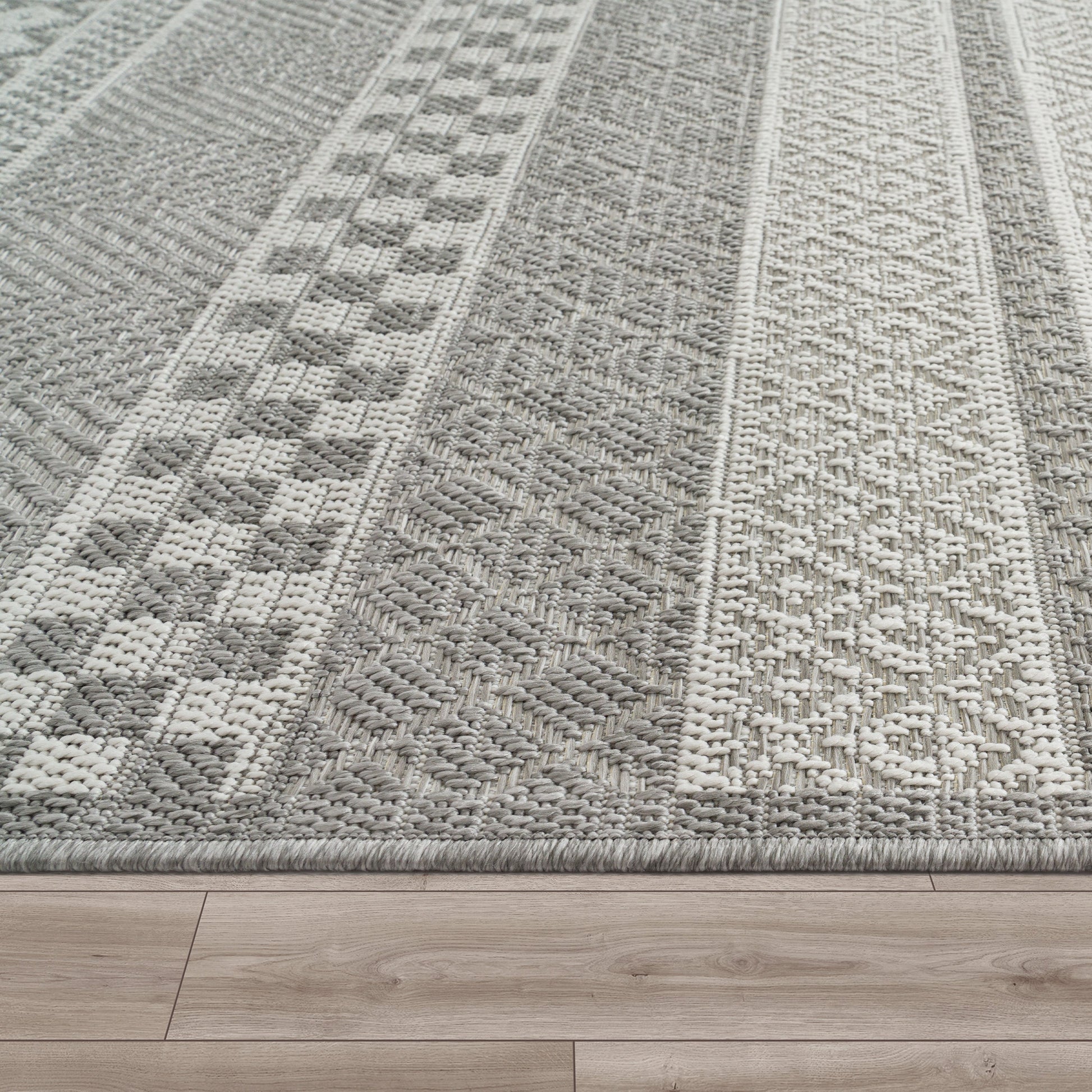 Outdoor Rug Vermont Modern Boho Ornaments in White Grey-2