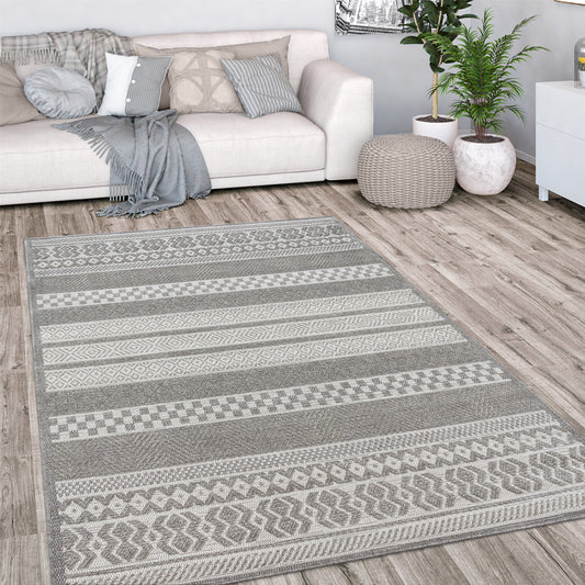 Outdoor Rug Vermont Modern Boho Ornaments in White Grey-0