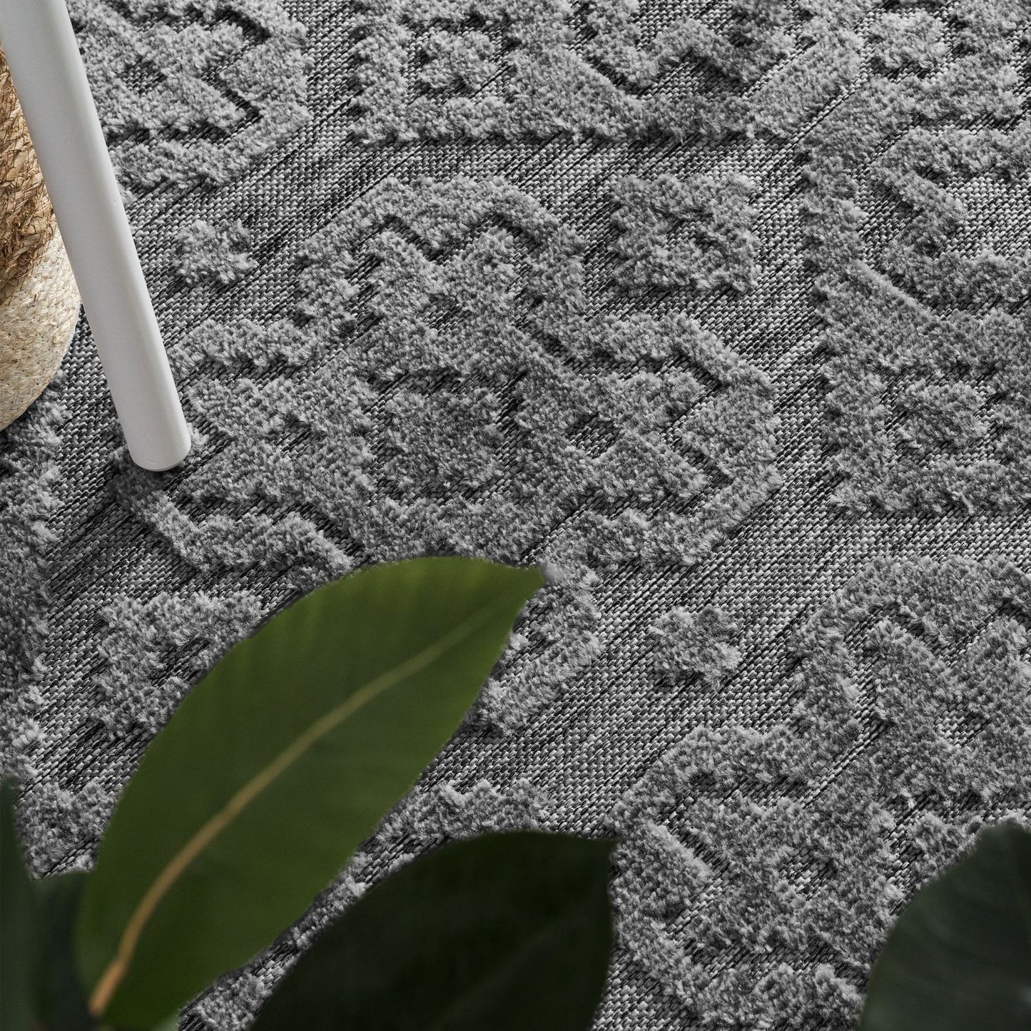 In- & Outdoor Rug Marrakesh High-Low Diamond Effect Pattern Anthracite-1