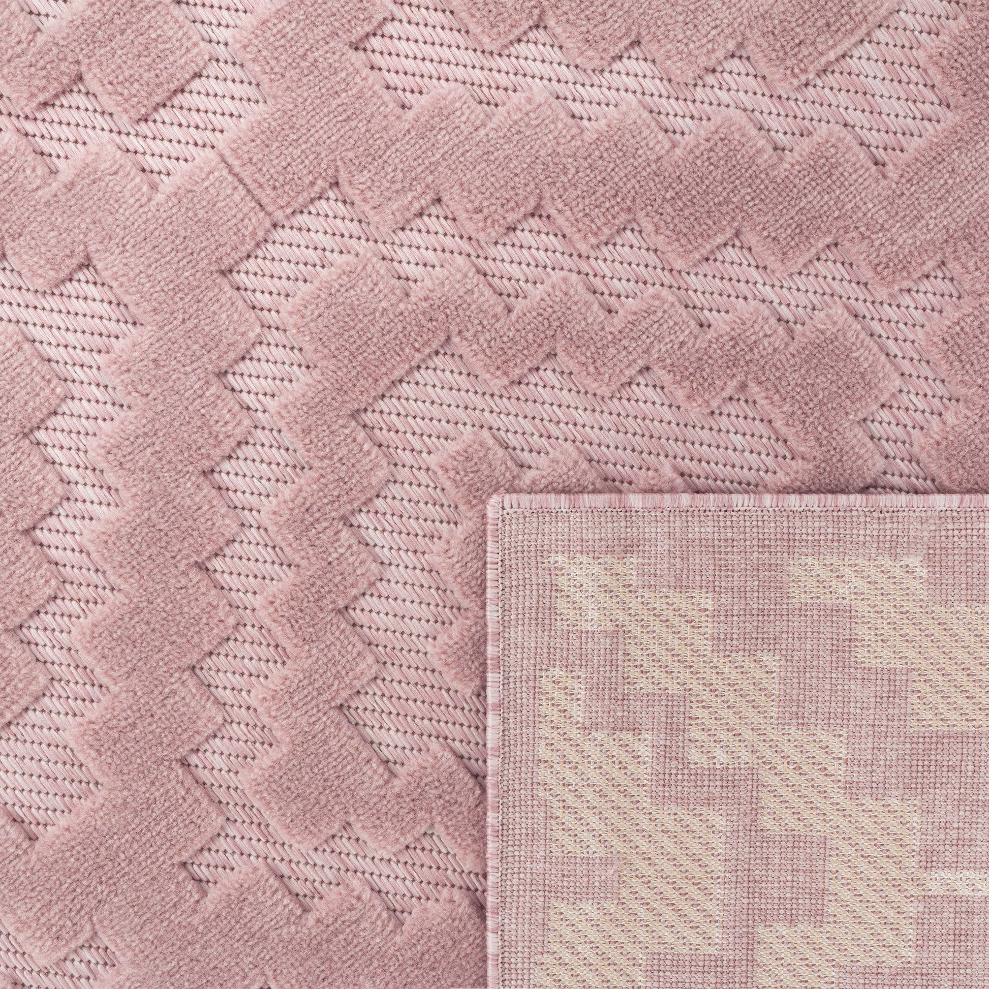Indoor Outdoor Rug Livorno Trellis High-Low Pattern In Pink-3