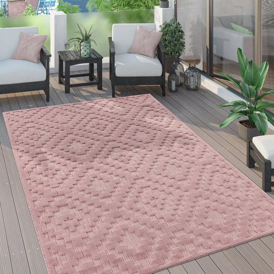 Indoor Outdoor Rug Livorno Trellis High-Low Pattern In Pink-0