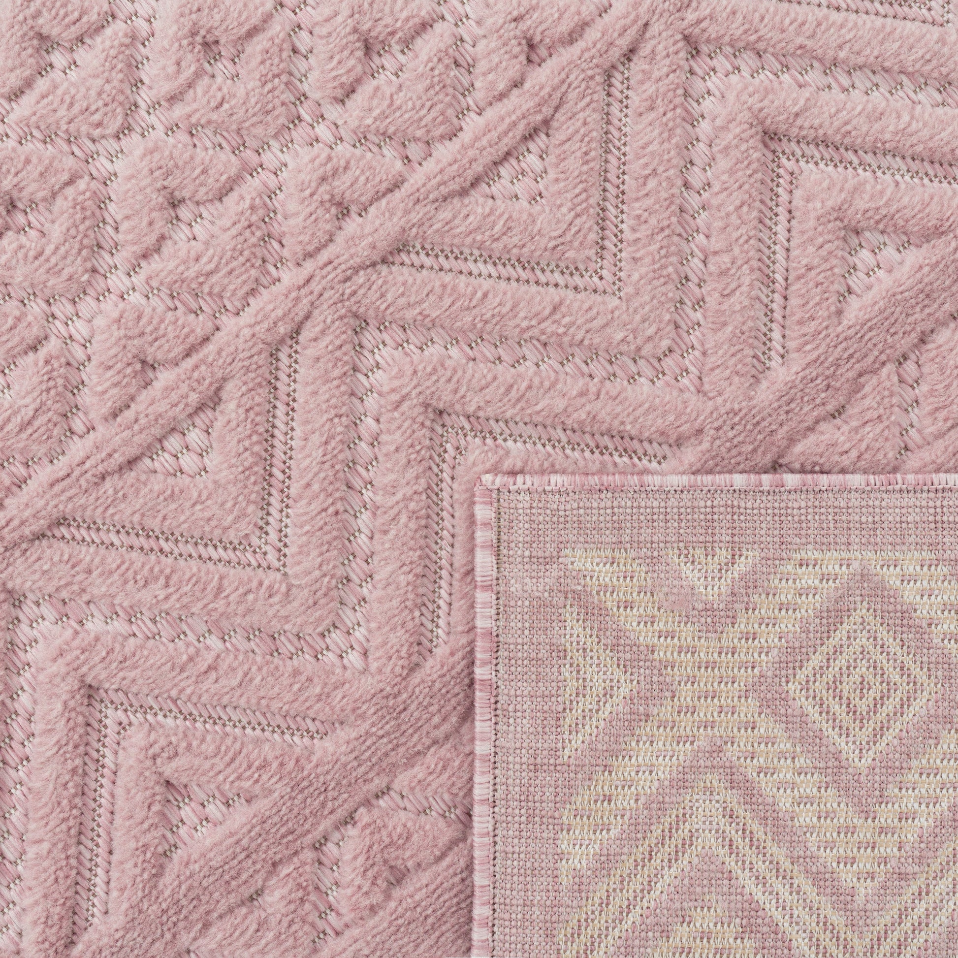 Indoor Outdoor Rug Livorno Boho High-Low Pattern In Pink-3