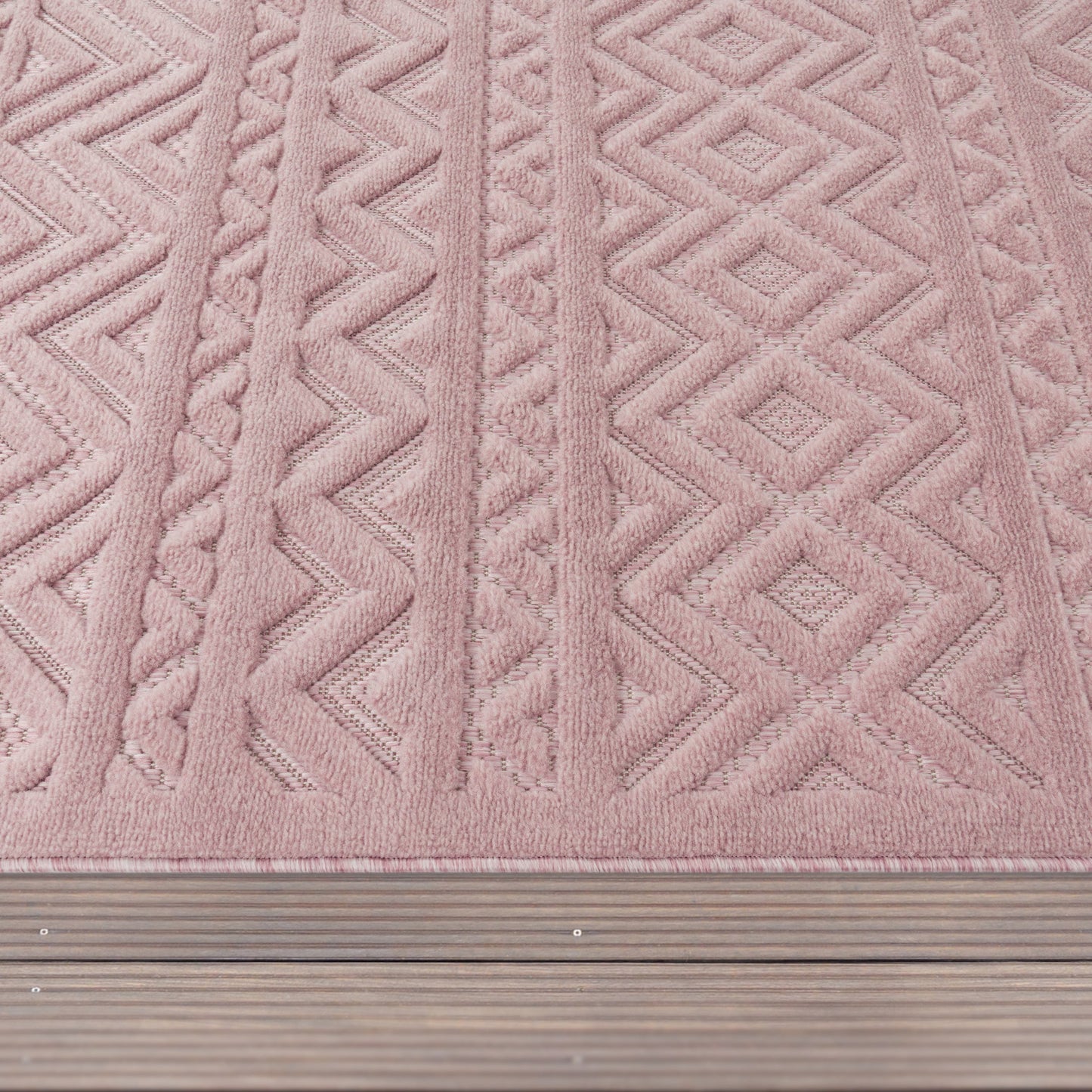Indoor Outdoor Rug Livorno Boho High-Low Pattern In Pink-2