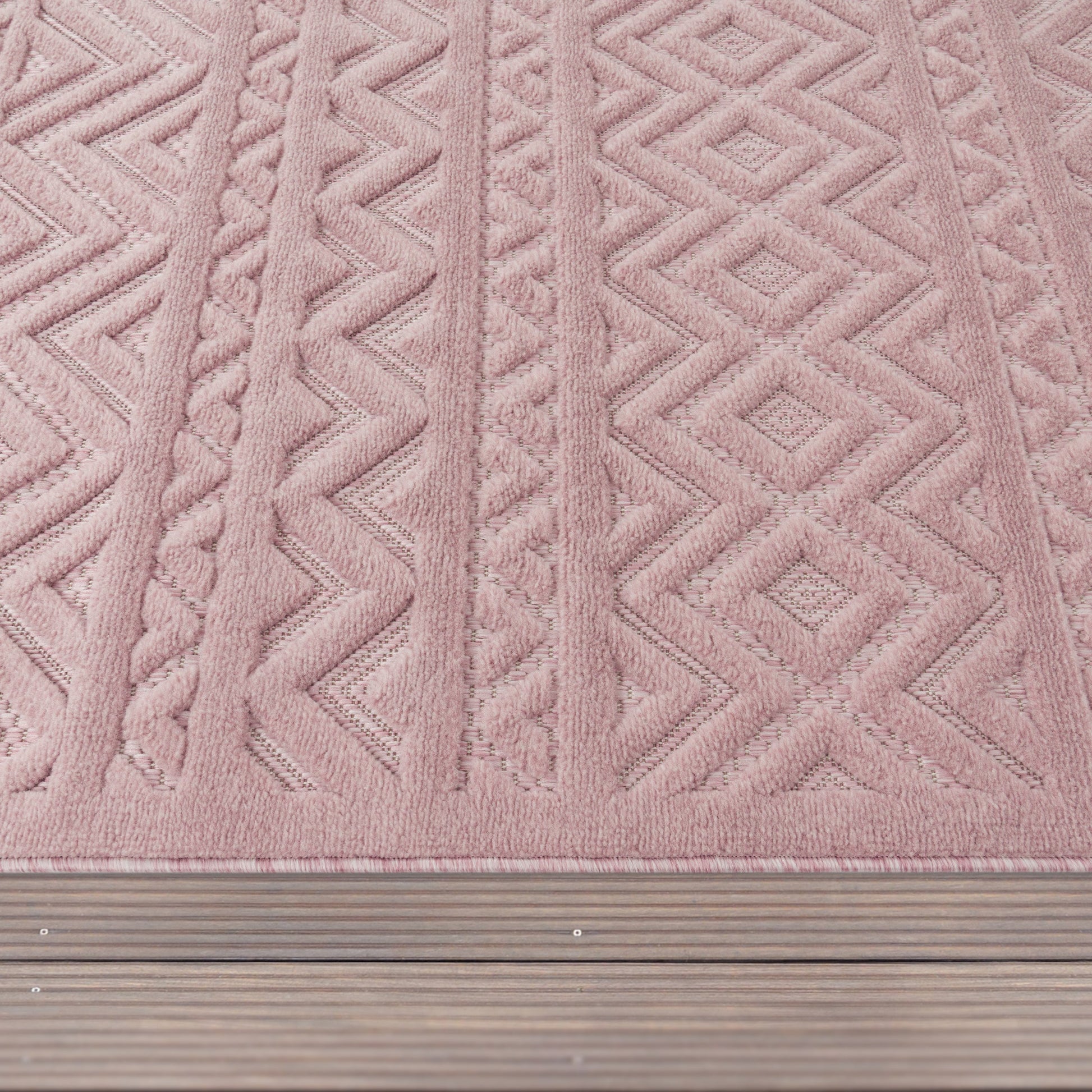 Indoor Outdoor Rug Livorno Boho High-Low Pattern In Pink-2