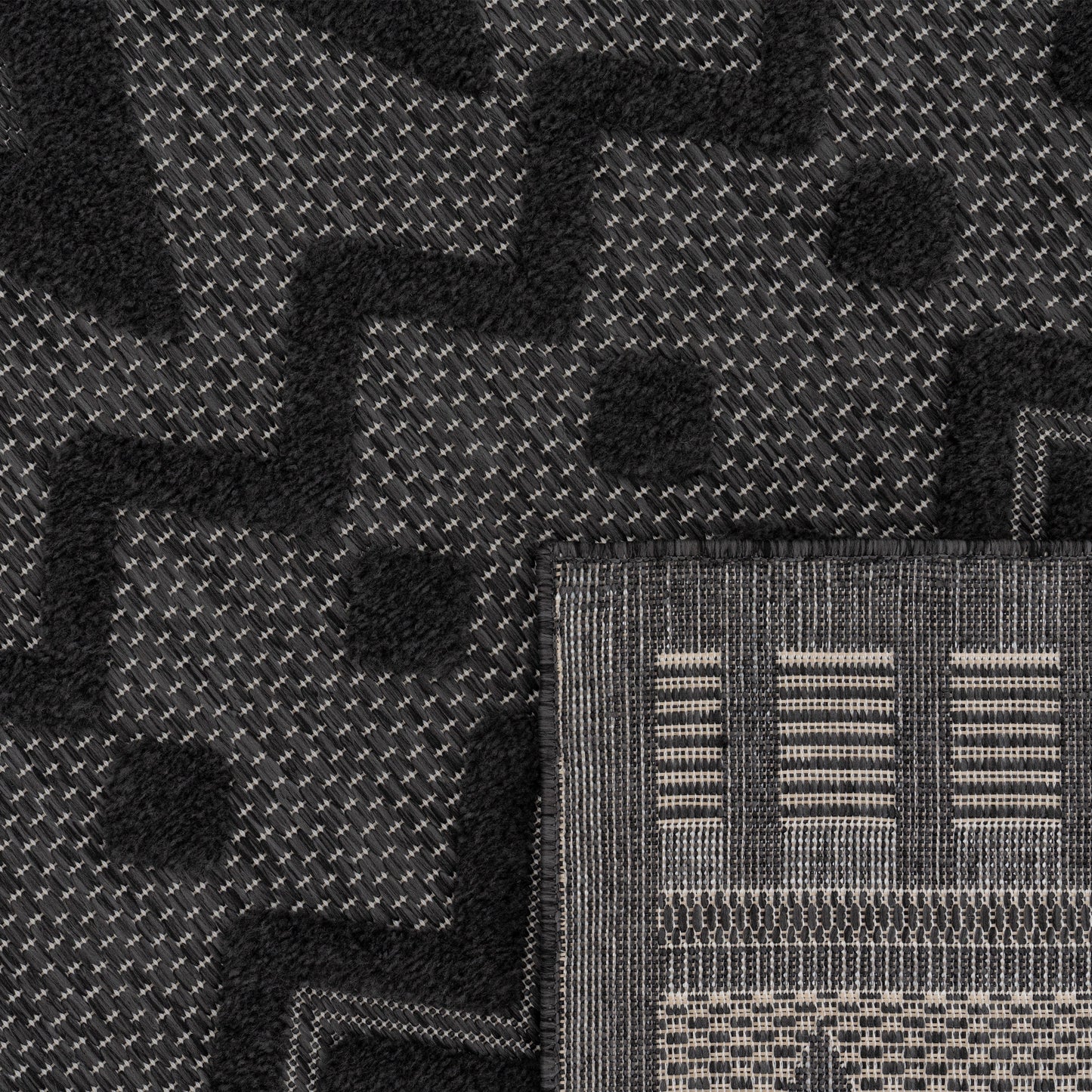 Indoor Outdoor Rug Livorno Geometric Trellis Pattern In Anthracite-3