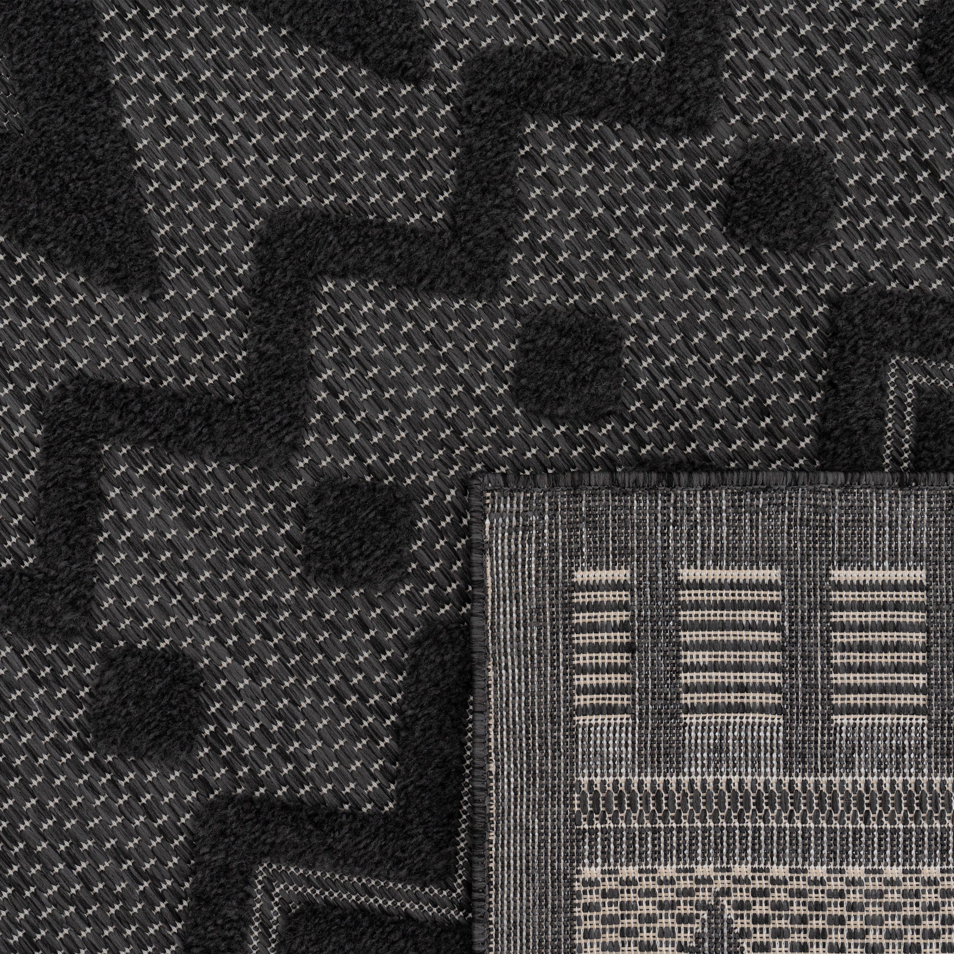 Indoor Outdoor Rug Livorno Geometric Trellis Pattern In Anthracite-3