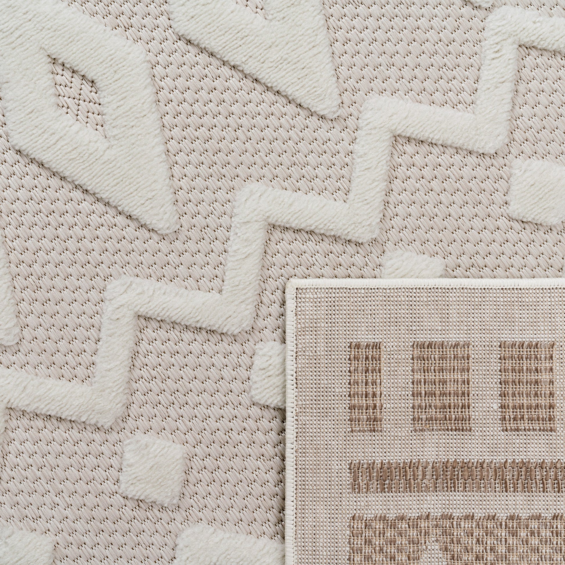 Indoor Outdoor Rug Livorno Geometric Trellis Pattern In Cream-3