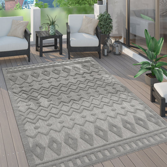 Indoor Outdoor Rug Livorno Geometric Trellis Pattern In Grey-0