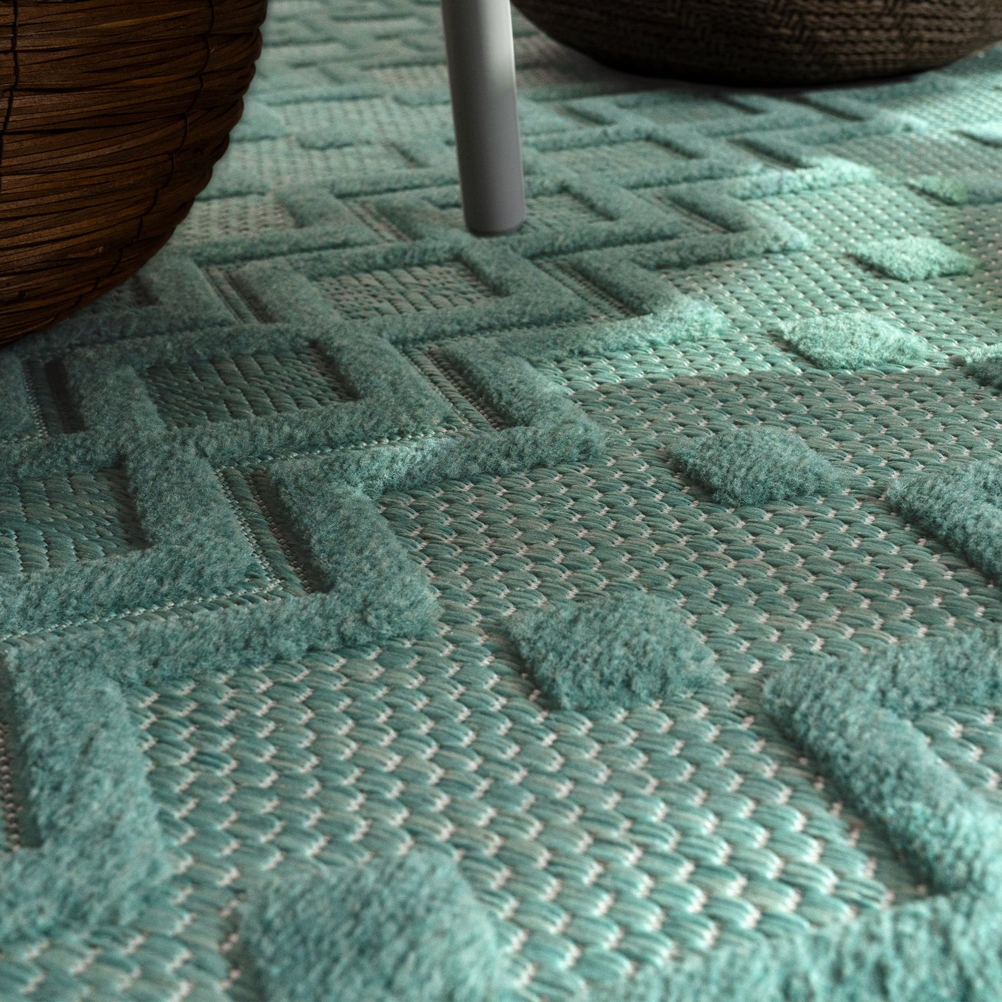 Indoor Outdoor Rug Livorno Geometric Trellis Pattern In Turquoise-1