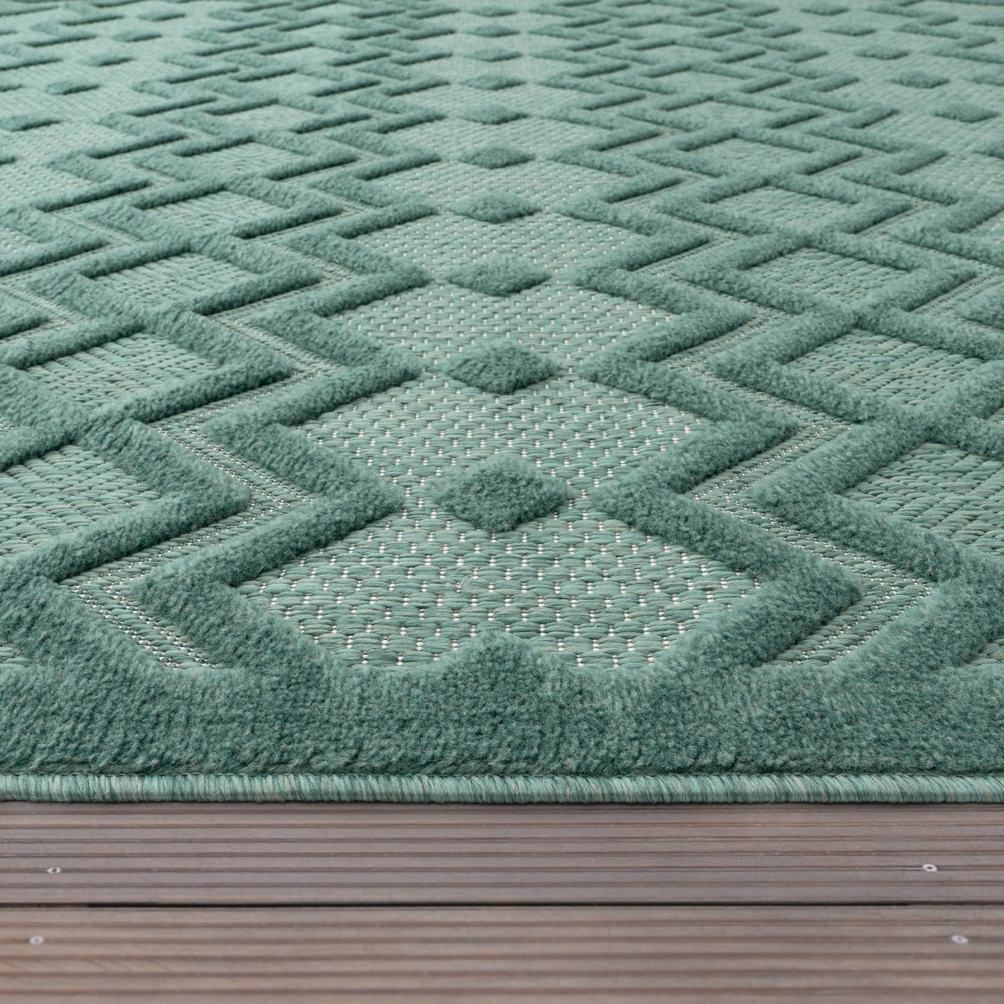 Indoor Outdoor Rug Livorno Geometric Trellis Pattern In Turquoise-2