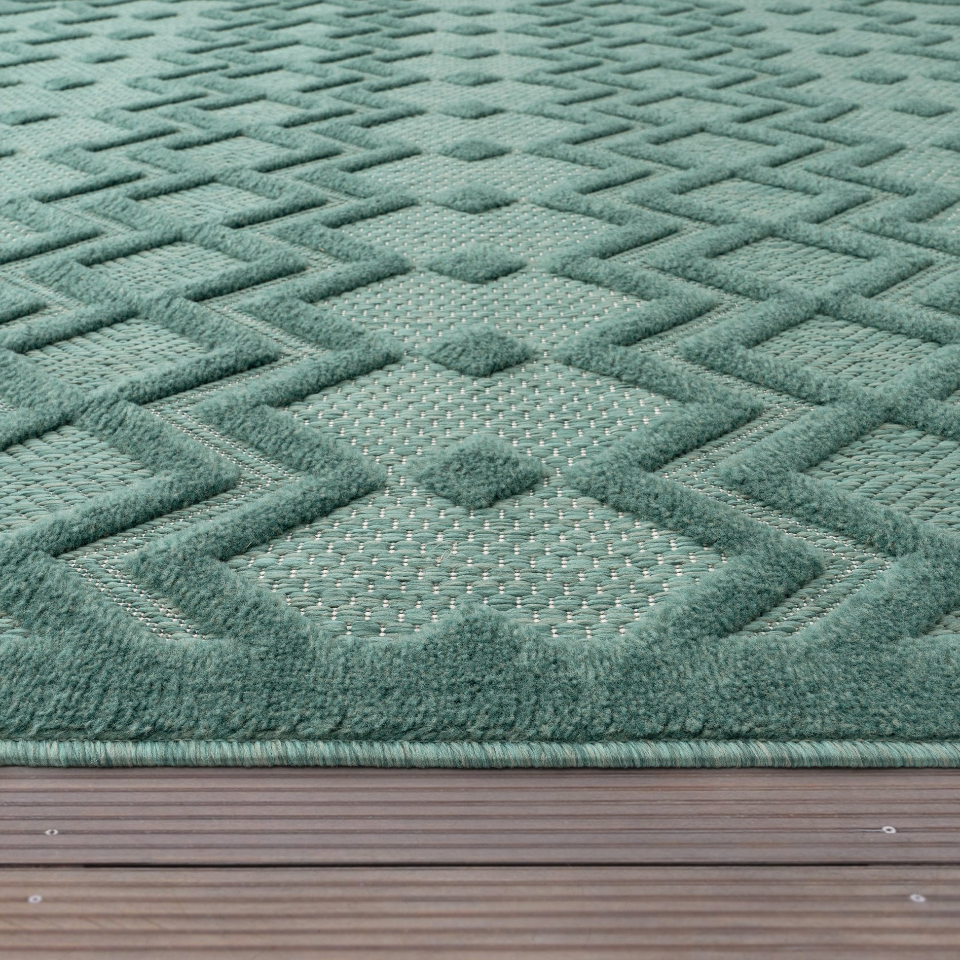 Indoor Outdoor Rug Livorno Geometric Trellis Pattern In Turquoise-2