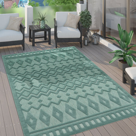 Indoor Outdoor Rug Livorno Geometric Trellis Pattern In Turquoise-0