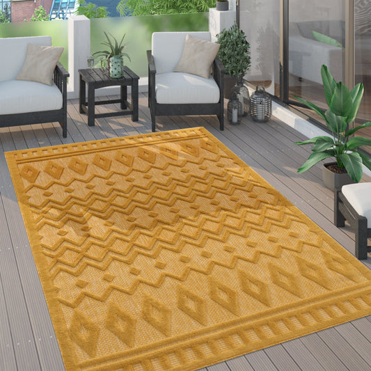 Indoor Outdoor Rug Livorno Geometric Trellis Pattern In Yellow-0