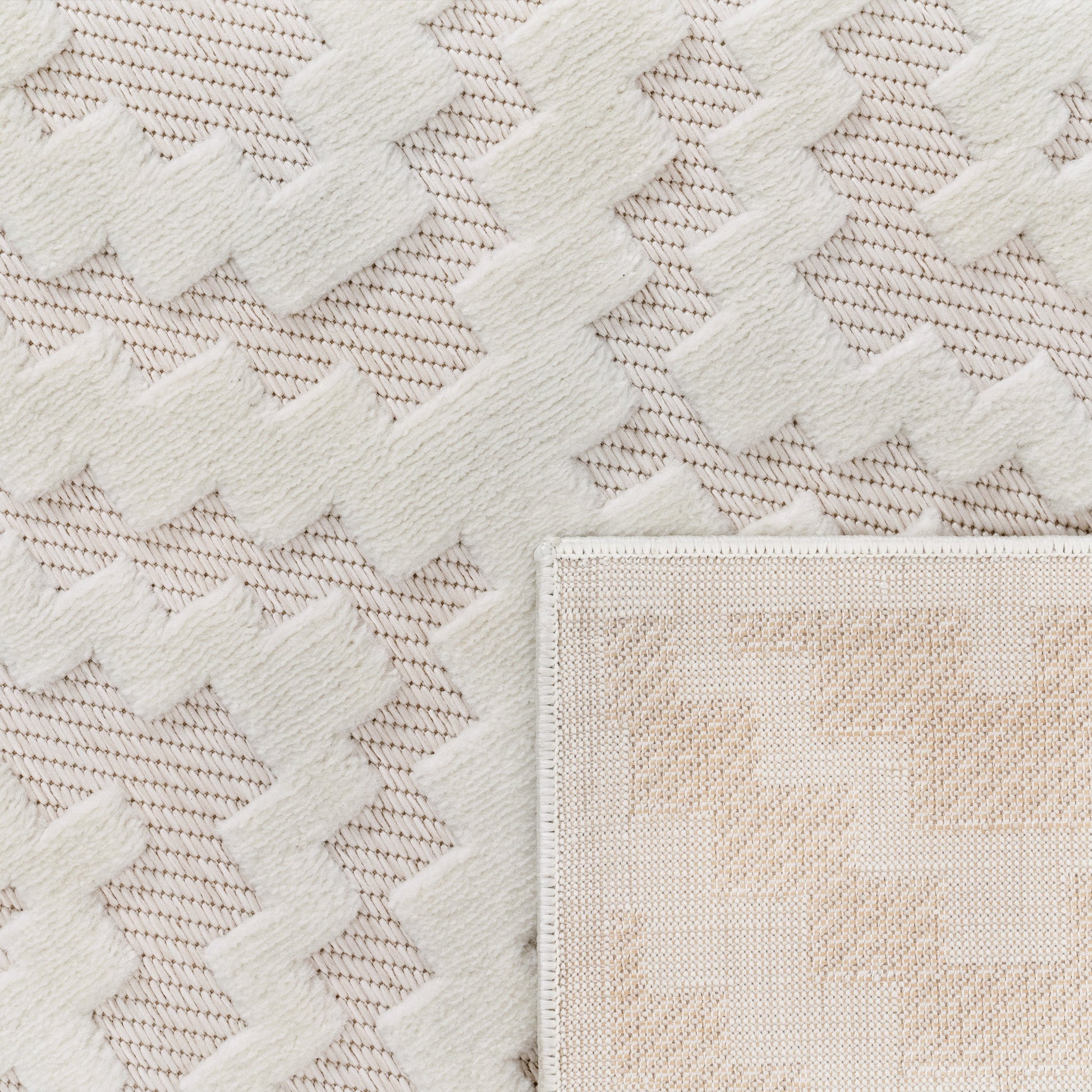 Indoor Outdoor Rug Livorno Trellis High-Low Pattern In Cream-3