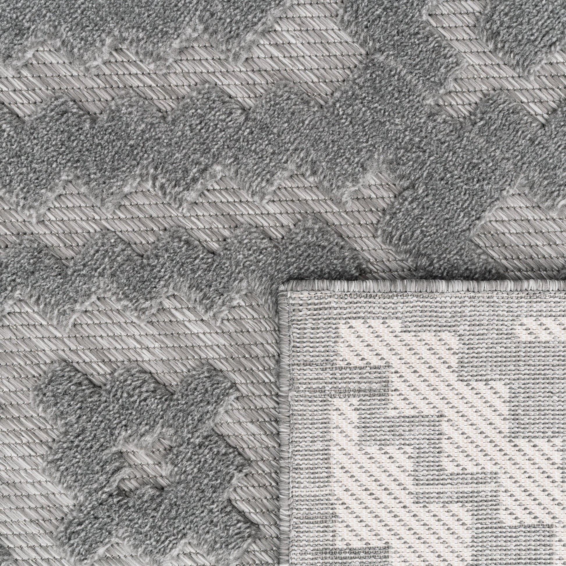 Indoor Outdoor Rug Livorno Trellis High-Low Pattern In Grey-3