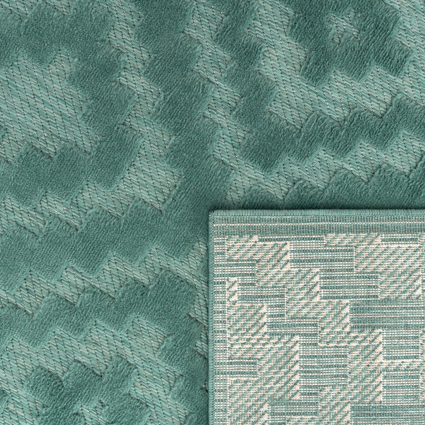 Indoor Outdoor Rug Livorno Trellis High-Low Pattern In Turquoise-3