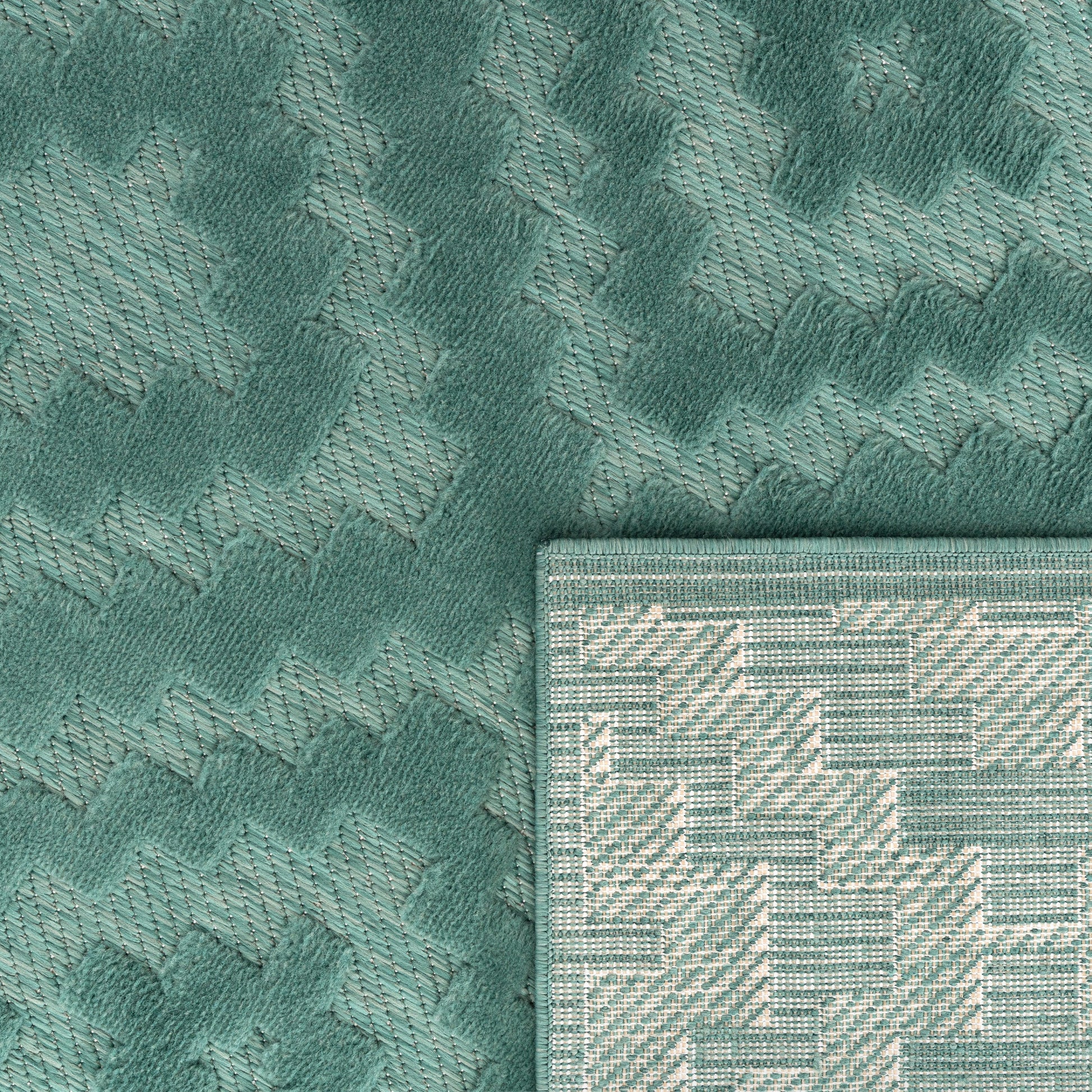 Indoor Outdoor Rug Livorno Trellis High-Low Pattern In Turquoise-3