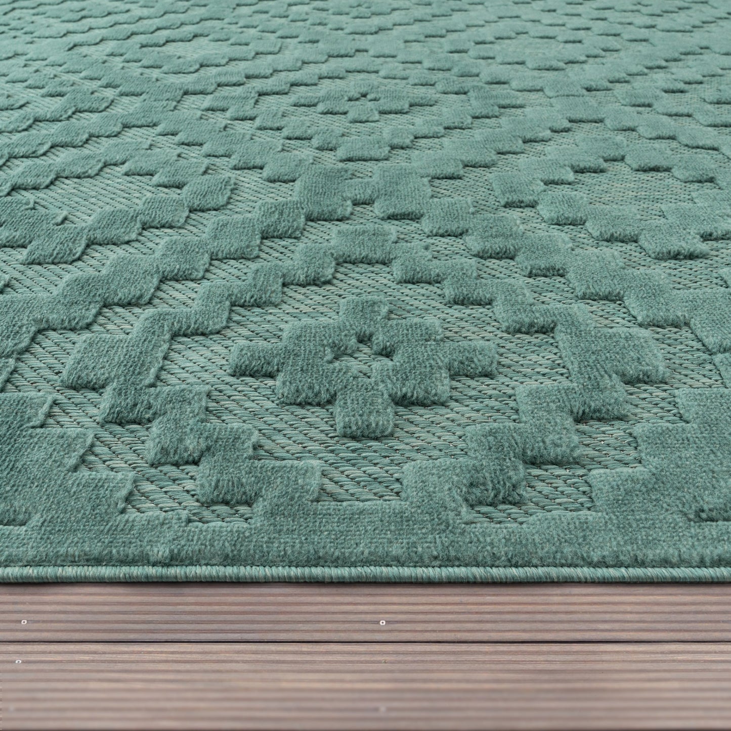 Indoor Outdoor Rug Livorno Trellis High-Low Pattern In Turquoise-2
