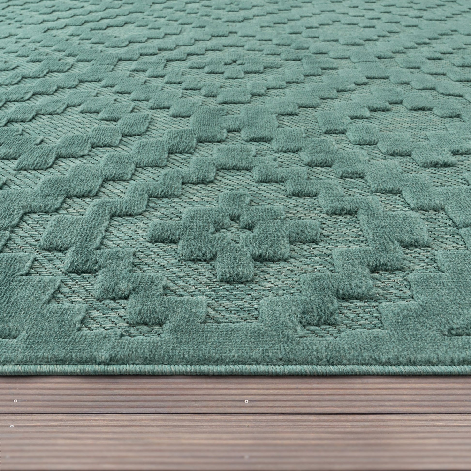 Indoor Outdoor Rug Livorno Trellis High-Low Pattern In Turquoise-2