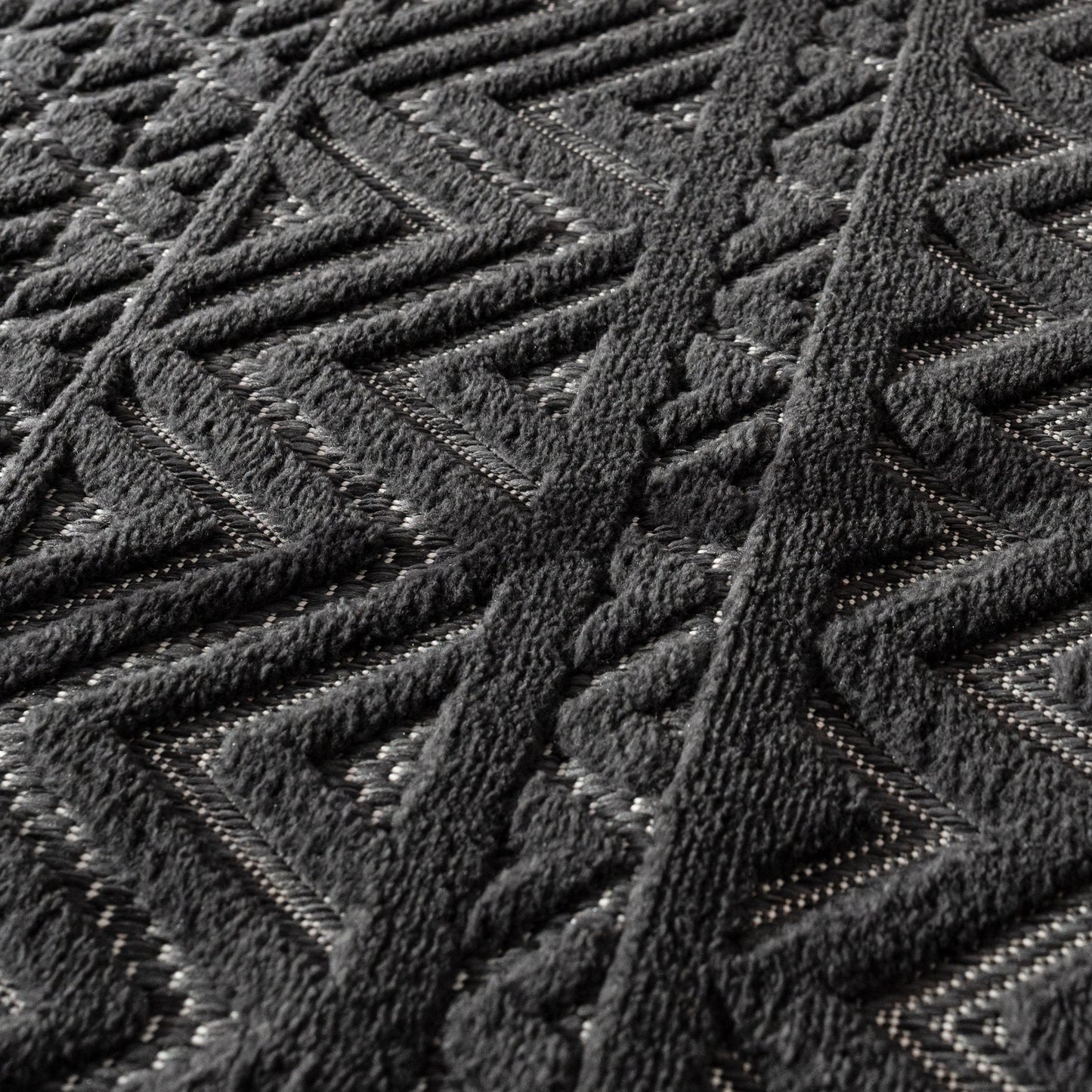 Indoor Outdoor Rug Livorno Boho High-Low Pattern In Anthracite-1