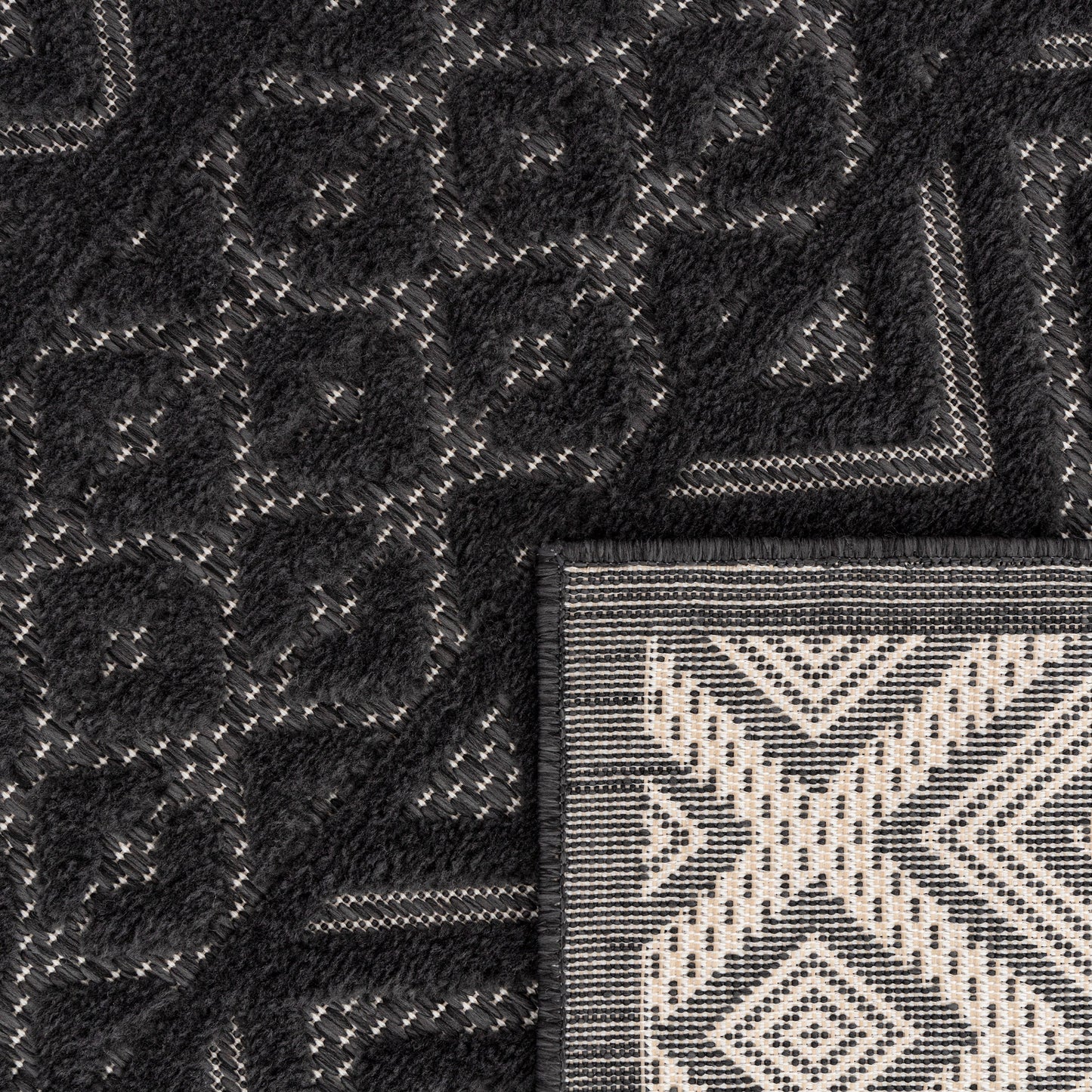 Indoor Outdoor Rug Livorno Boho High-Low Pattern In Anthracite-3