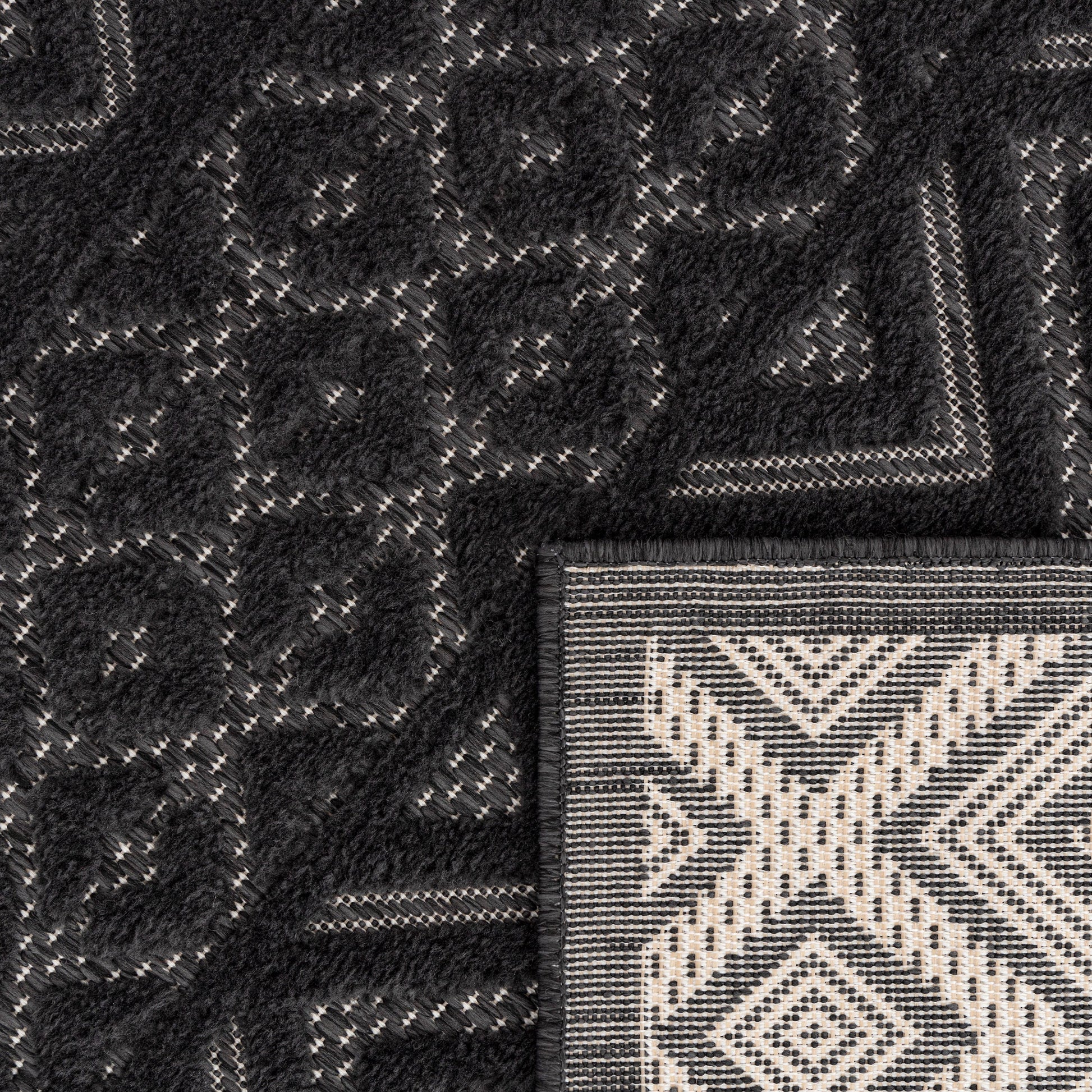 Indoor Outdoor Rug Livorno Boho High-Low Pattern In Anthracite-3