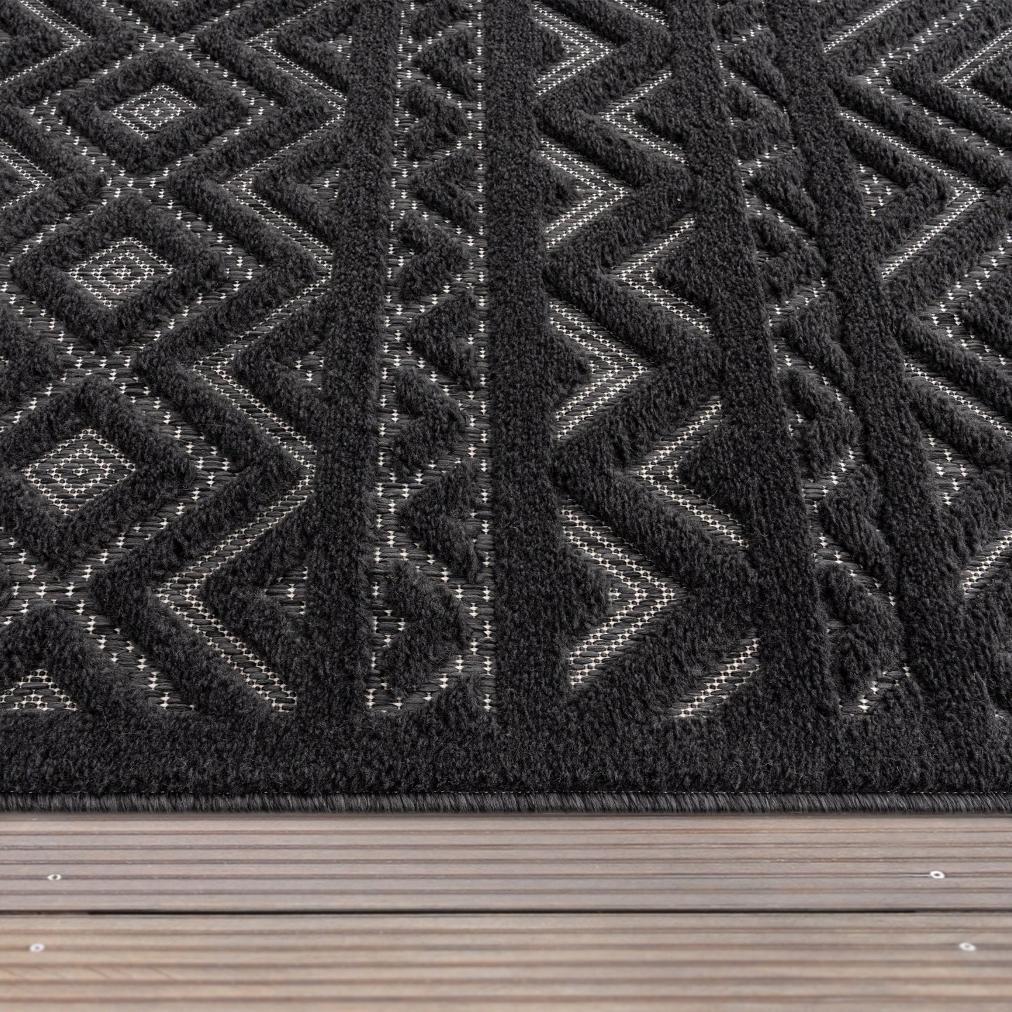 Indoor Outdoor Rug Livorno Boho High-Low Pattern In Anthracite-2