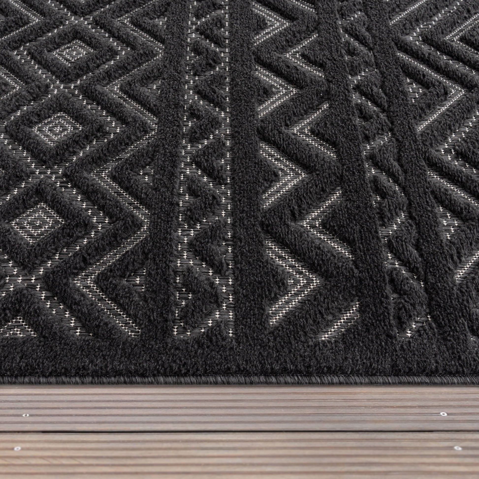 Indoor Outdoor Rug Livorno Boho High-Low Pattern In Anthracite-2
