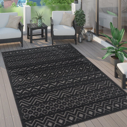 Indoor Outdoor Rug Livorno Boho High-Low Pattern In Anthracite-0
