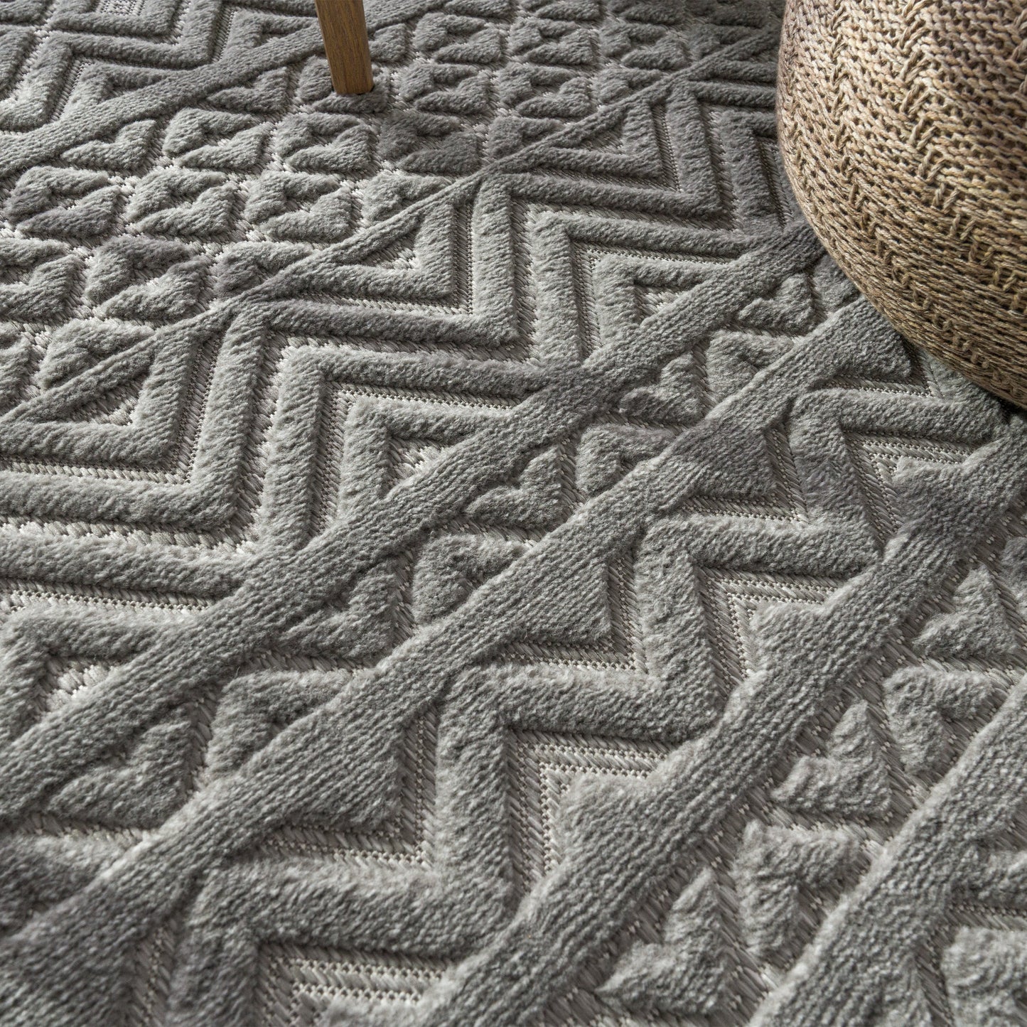 Indoor Outdoor Rug Livorno Boho High-Low Pattern In Grey-1