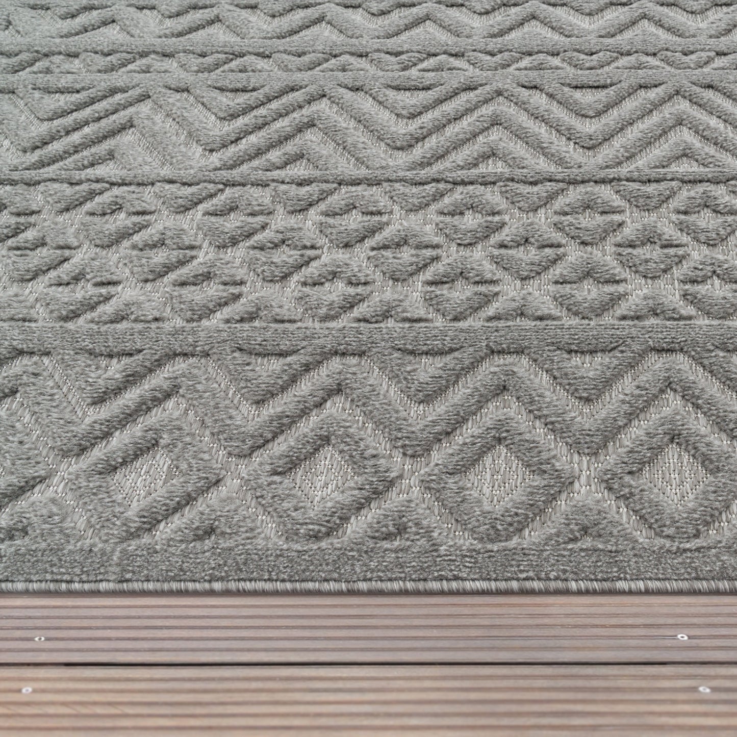 Indoor Outdoor Rug Livorno Boho High-Low Pattern In Grey-2